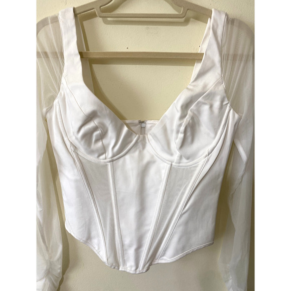 HOUSE OF CB Araminta White Long Sleeve Mesh Corset Romantic Large US 8-10 NWOT - Picture 3 of 9